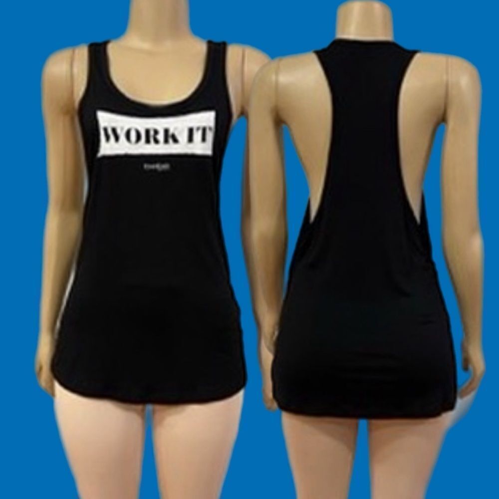 Bebe Racer back worke it Tank Top New with tags Black Small